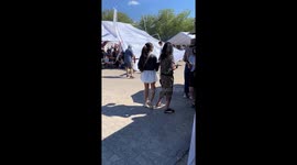 Tent blown away by wind nearly hits people in Germany