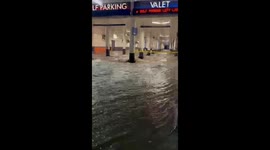 Rainwater floods The LINQ Hotel parking garage in Las Vegas, USA