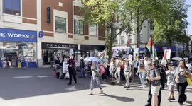 Palestine protestors marching in Sutton, London