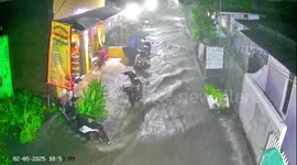 Water tank swept by flood sparks chase in Cikarang, Indonesia