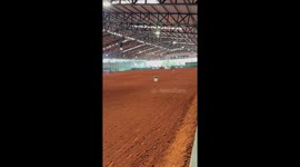 Rider falls after horse trips during barrel run in Araçatuba, Brazil