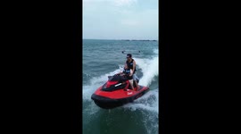 Couple falls off moving jetski in Pangandaran, Indonesia