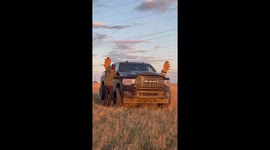 Pickup truck gets antler makeover in Red Deer, Alberta, Canada