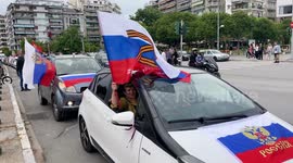 Pro-Russian Motorcade Takes Over Streets in Greek City Waving Soviet and Wagner Paramilitary Group Flags