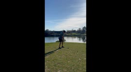 Golfer Hits A Birdie