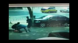 Motorist accelerates instead of braking and nearly misses people
