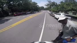 Cyclist almost runs over elderly man