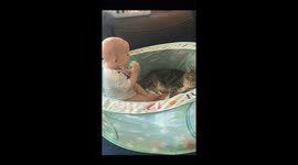 Baby Plays With Pet Cat