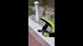 Boy rescues stranded turtle on boardwalk and releases it into the ocean safely