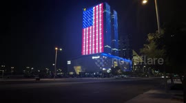 Qatar: Doha skyscrapers lit up in US flag colors due to Trump's visit