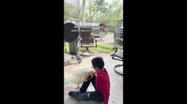 Son Plays With Sweet Pet Duck
