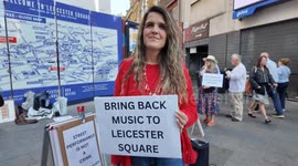 Protestors campaign in Leicester Square against the threat to street performers in the West End of London