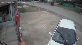 Pickup truck hits concrete post and spills metal rods across highway