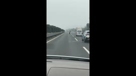 Detached wheel rolls along motorway in China