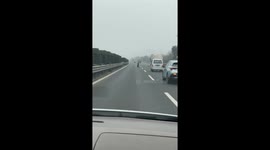 Detached wheel rolls along motorway in China