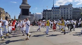 Morris Dancers Perform the Bonny Green Garters on Trafalgar Square, London, UK 17/05/2025