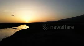 Türkiye: Stunning sunset with golden hues over Lake Van in eastern Türkiye