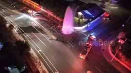 US, Los Angeles: Santa Clarita Woman Rescued After Car Lands on Wall Live Power Lines and Hydrant