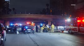 US, Los Angeles: Downtown Los Angeles Security Motor Officer Down on 110 Freeway
