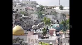 Israeli army bulldozers in the Nour Shams refugee camp, north of the West Bank