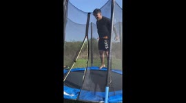 Trampoline fail caught on camera in Bucharest, Romania