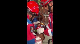 Firemen remove food tin stuck on baby's head