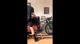 Bicycle training mishap during indoor setup in London, England, UK