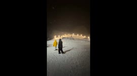 Snowboarder Crashes Into Bleachers