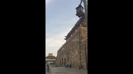 Tiles fall from ancient drum tower in China