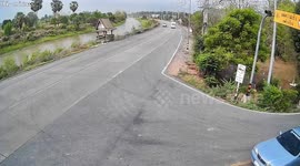 Truck swerves out of control and overturns at intersection