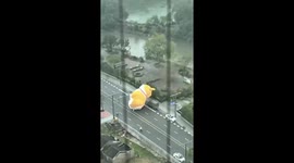 Giant balloon dog rolls over vehicles on main road in Guangdong, China