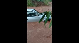 Pick up truck stuck in flash flood in northeast Thailand