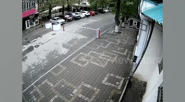 Motorbike rider hits car park barrier and crashes