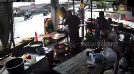 Out of control motorcycle crashes into restaurant