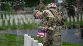Old Guard Honors Fallen With Flags at Arlington National Cemetery