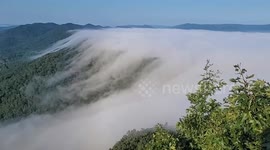 US: Breathtaking Fog Rolls Through Historic Cumberland Gap In Middlesboro Kentucky