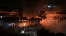 Fire breaks out after Israeli forces bombed Fahmi Al-Jargawi School, which shelters displaced civilians