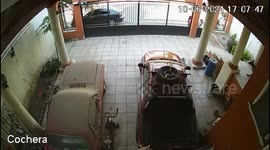 Woman pulled by dog and falls down stairs in Tlaquepaque, Mexico