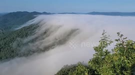 Fog rolls over mountains at Cumberland Gap in Kentucky