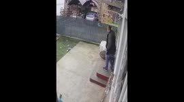 Man falls after missing a step on stairs in Banja Luka, Bosnia and Herzegovina