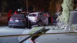 US, Los Angeles: Sylmar Several Parked Cars Damaged After Crash