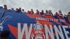 Crystal Palace fans greet FA Cup celebration bus as it makes its way to Selhurst Park