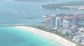 US: B2 Spirit Leads Dramatic Seven Ship Formation Over Miami Beach In Freedom Flyover