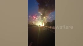 Lorry packed with fireworks explodes into flames after crash on expressway