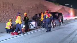 US, Los Angeles: West Covina Memorial Day Car on Top of Car on 10 Freeway Possible DUI