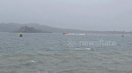 RNLI Life boat launches to a rescue on the Plymouth Sound Devon