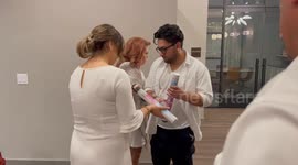 Dad-to-be reveals gender of baby by bursting confetti powder popper accidently
