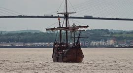 Replica Santa Maria Galleon sailing down the River Thames