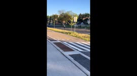 Boys playfully fire Roman candles while crossing busy road in Toronto, Canada