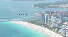B-2 Spirit bomber jet leads formation over Miami Beach